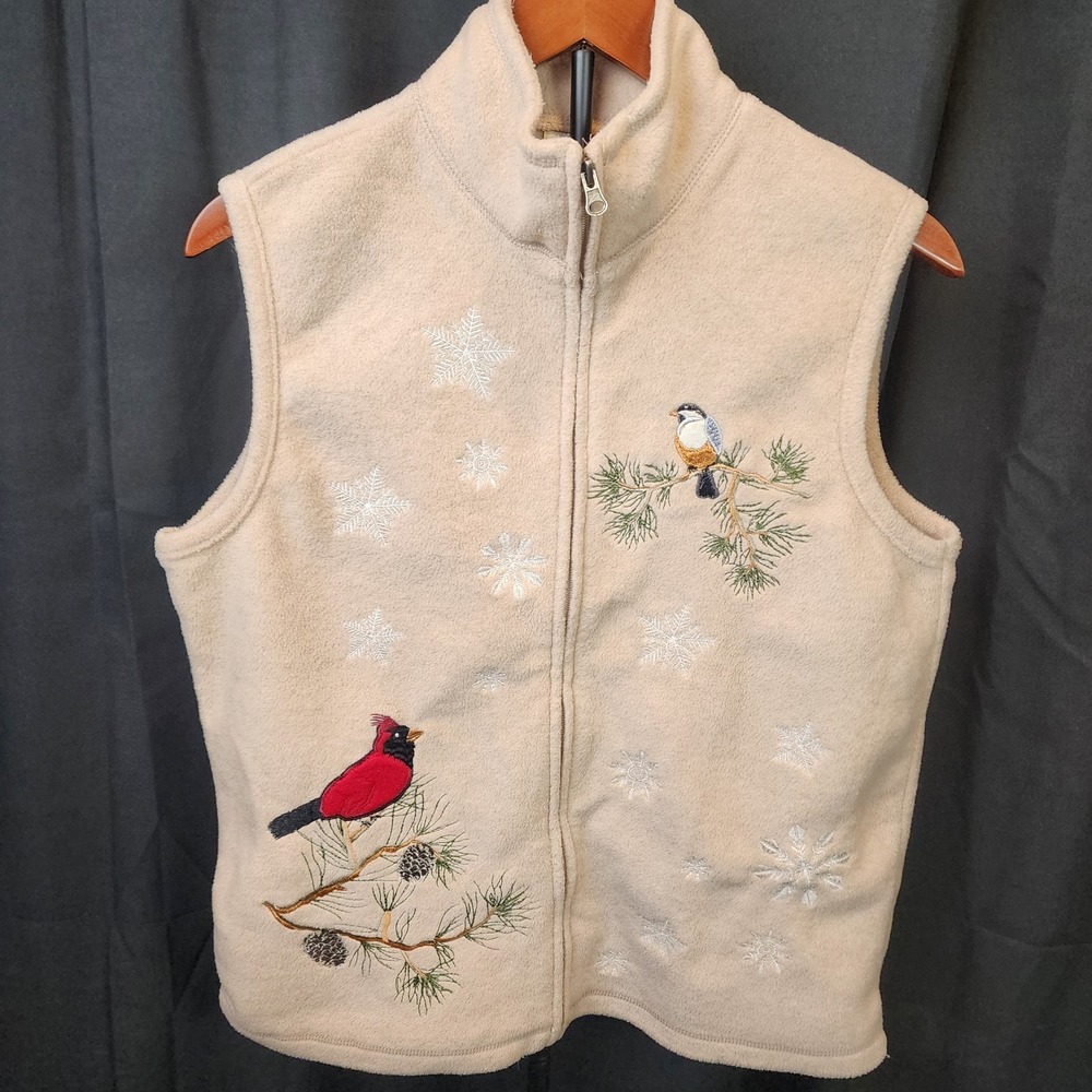 Baxter and Wells fleece winter theme vest Womens Medium‎ Full Zip Tan